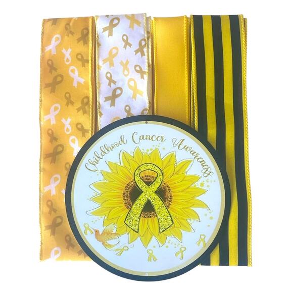 Childhood Cancer Awareness Wreath Kit – Sunflower Gold Ribbon Bundle DIY Decor - Picture 1 of 8